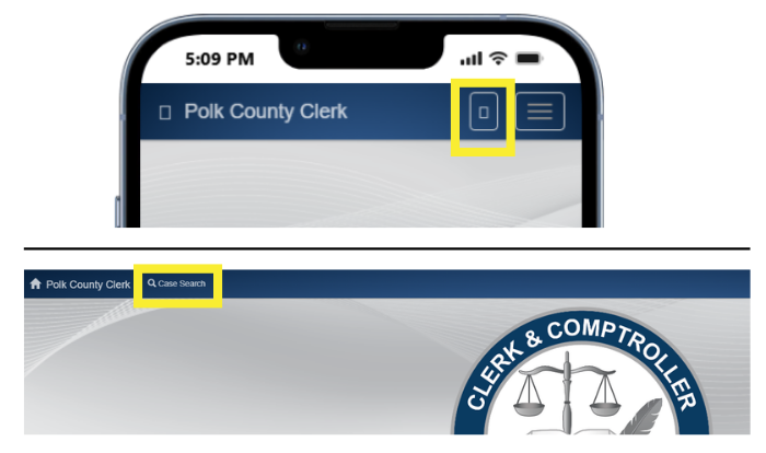 Gray web page with magnifying glass icon to link to the search box. 